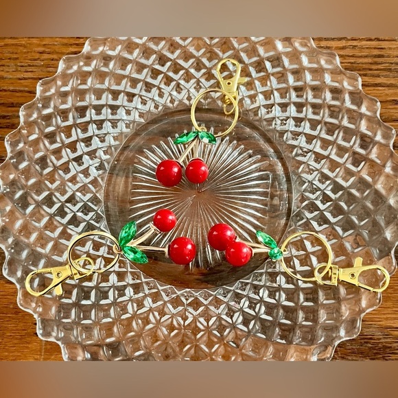 Set of 3 Three Handmade Cherry Bag Purse Phone Backpack Charms Zipper Pulls Key - Picture 6 of 11